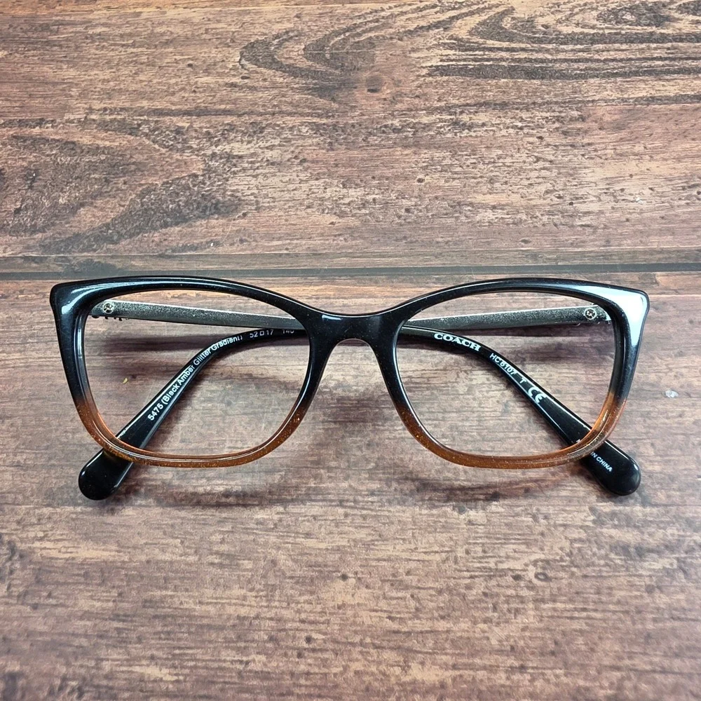 Coach HC6107 Black Amber Glitter Gradient Cat Eye Eyeglasses 52 17 140 HC 6107